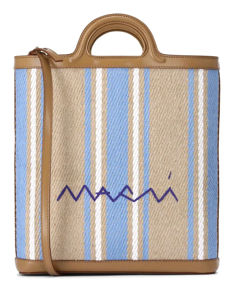 Marni Kleine Handtasche in Bast-Optik Hellblau
