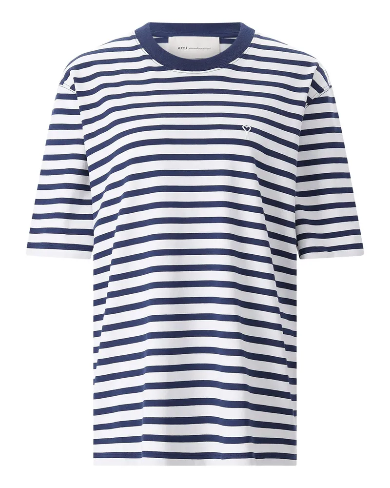 AMI Paris Gestreiftes T-Shirt mit Logo Blau