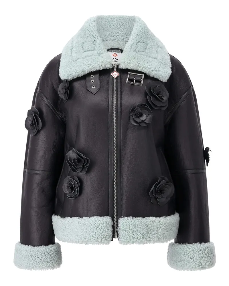 Casablanca Paris Lederjacke mit 3D-Blumen Schwarz