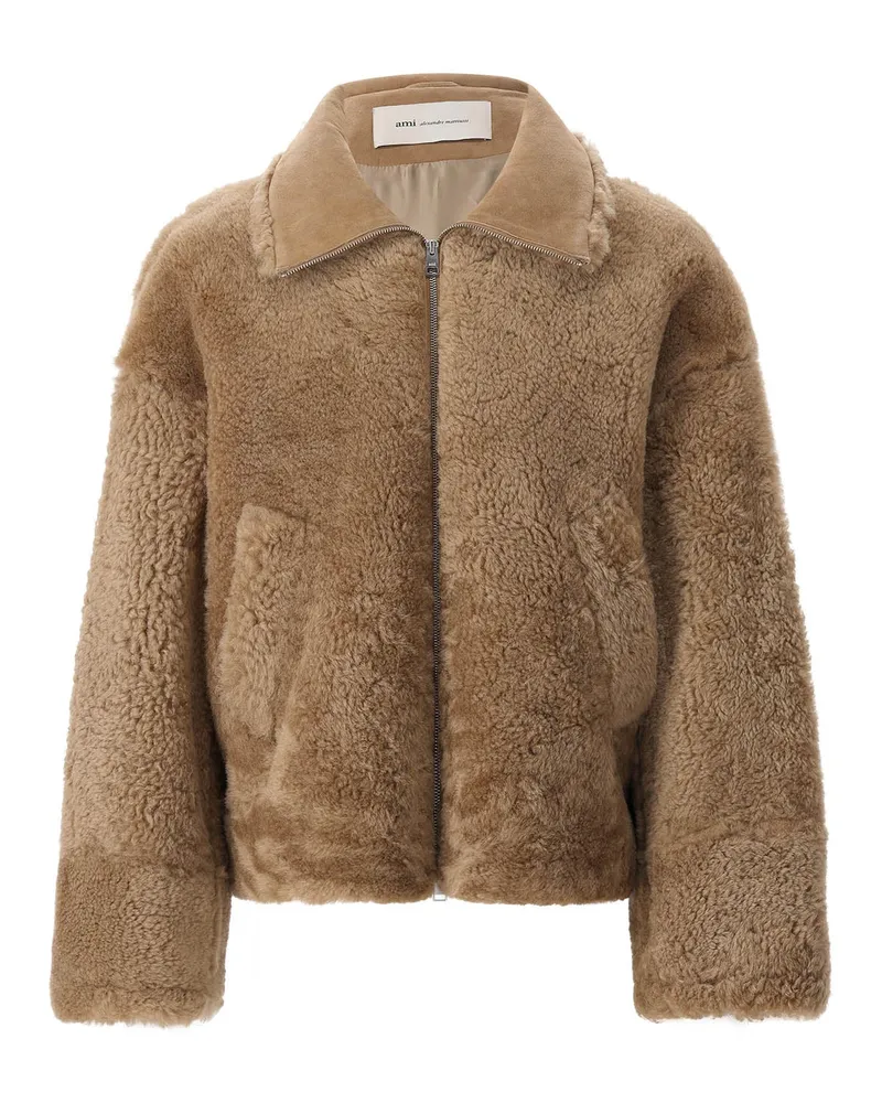 AMI Paris Jacke aus Lammfell Hellbraun