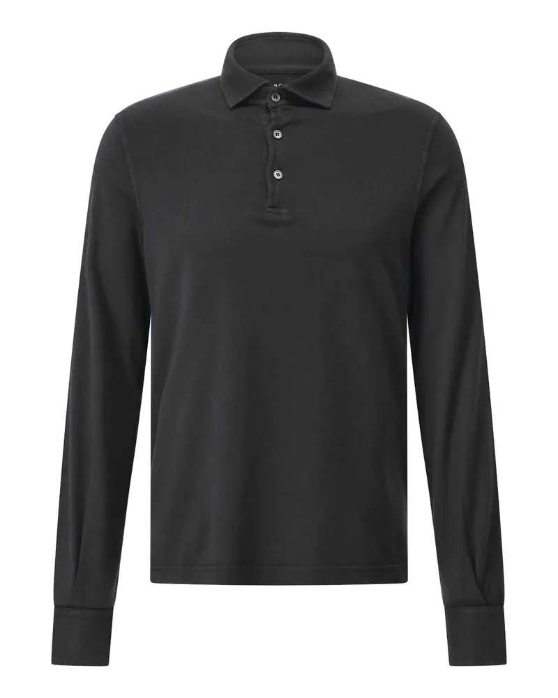 Fedeli Langarm-Poloshirt aus Baumwolle Schwarz