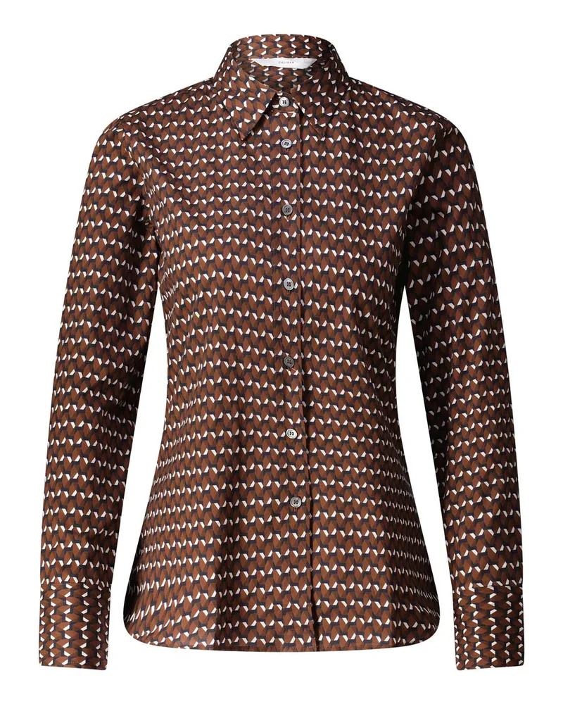 Caliban Slim-Fit Bluse mit Muster Braun