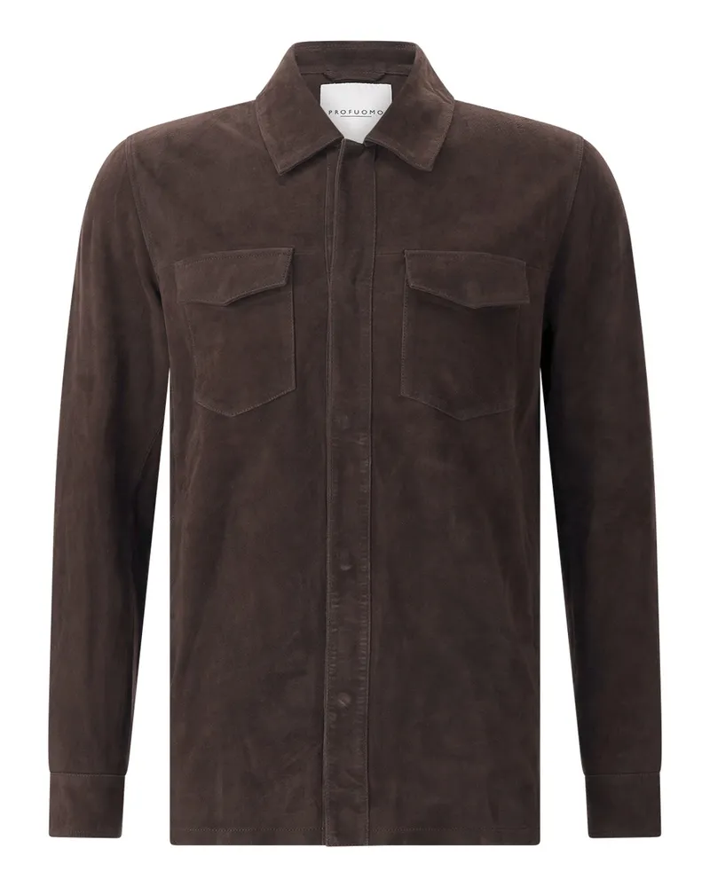Profuomo Overshirt aus Veloursleder Dunkelbraun