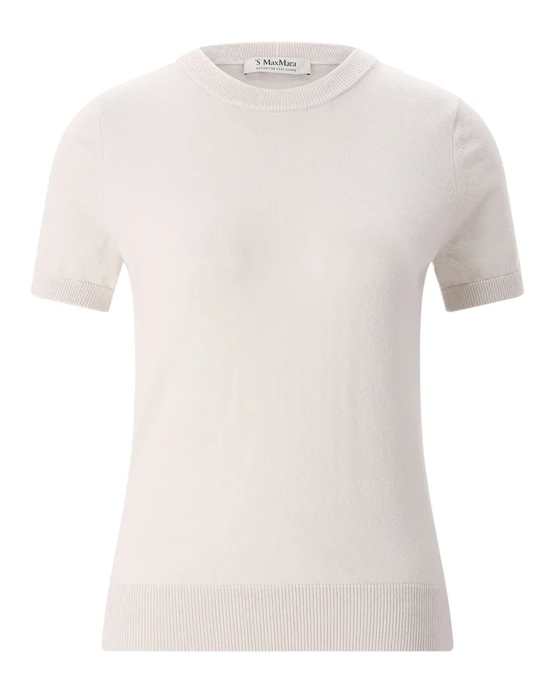 Max Mara Kurzarm-Pullover aus Wolle Beige