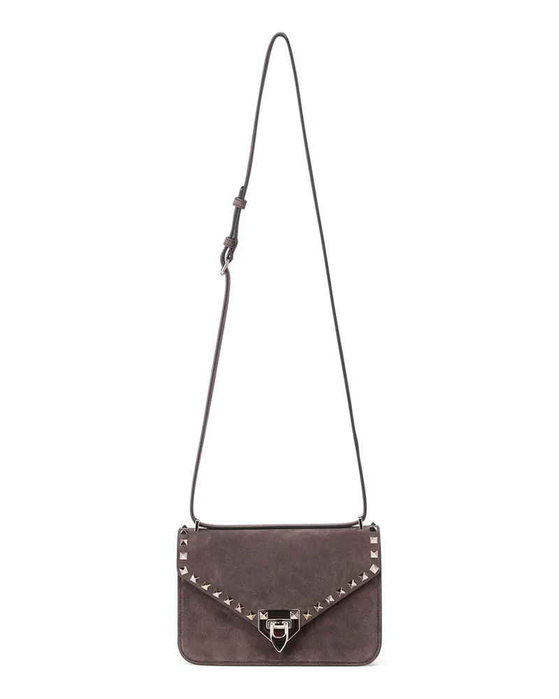 Valentino Garavani Umhängetasche Rockstud aus Veloursleder Braun