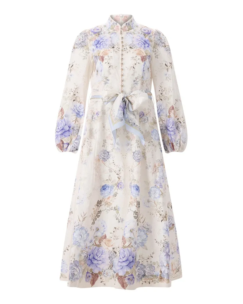 Zimmermann Midikleid Clash Button aus Leinen Creme