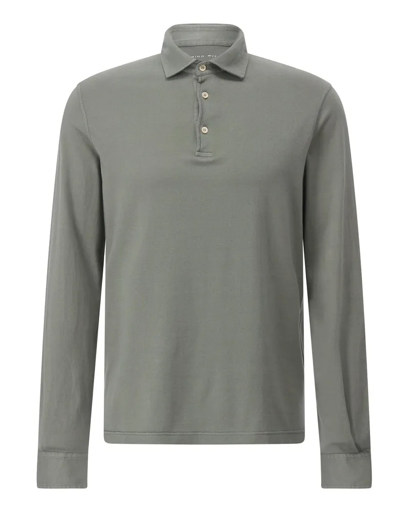 Fedeli Langarm-Poloshirt aus Baumwolle Grün