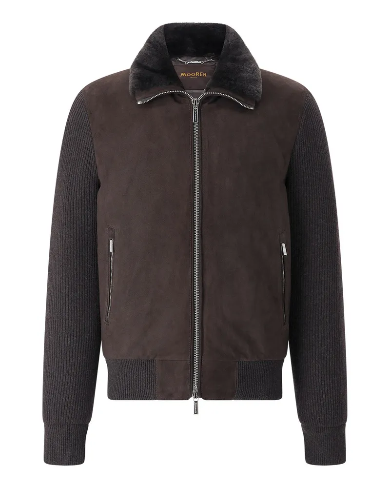 MOORER Lederjacke Campiglio mit Strick Dunkelbraun