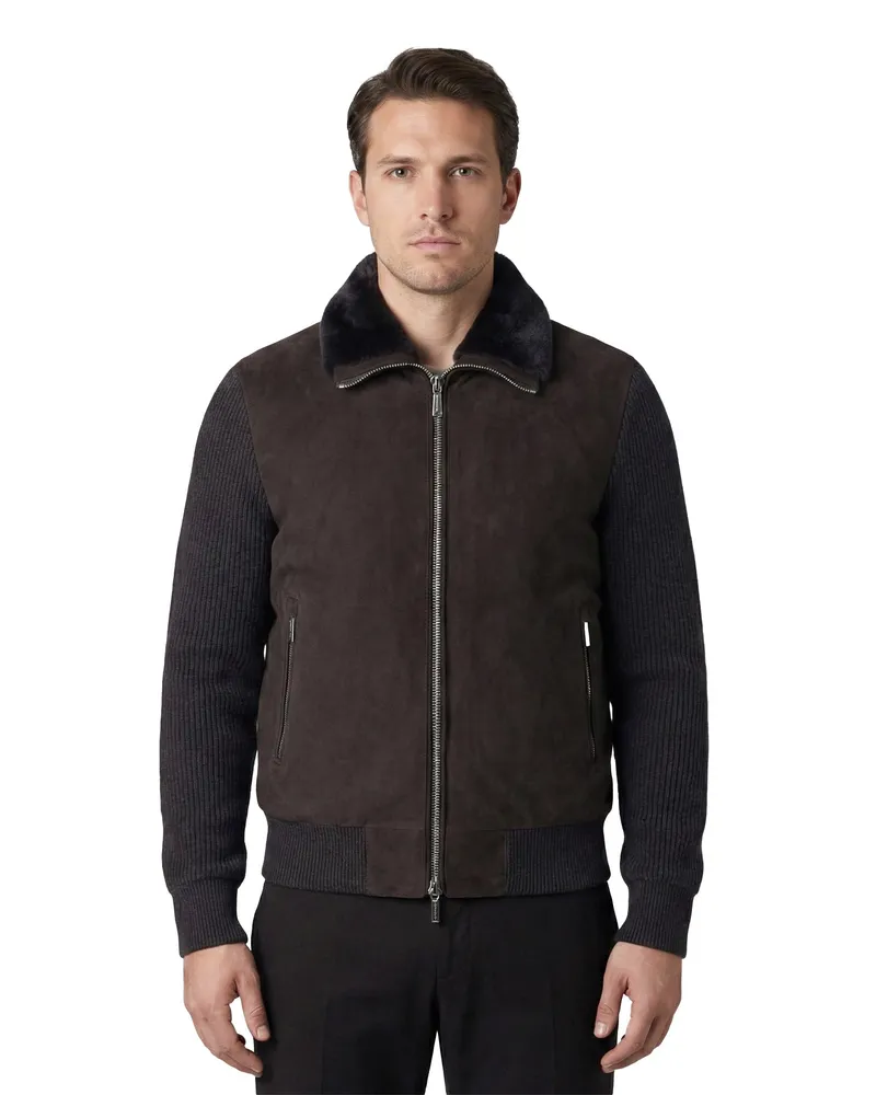 MOORER Lederjacke Campiglio mit Strick Dunkelbraun