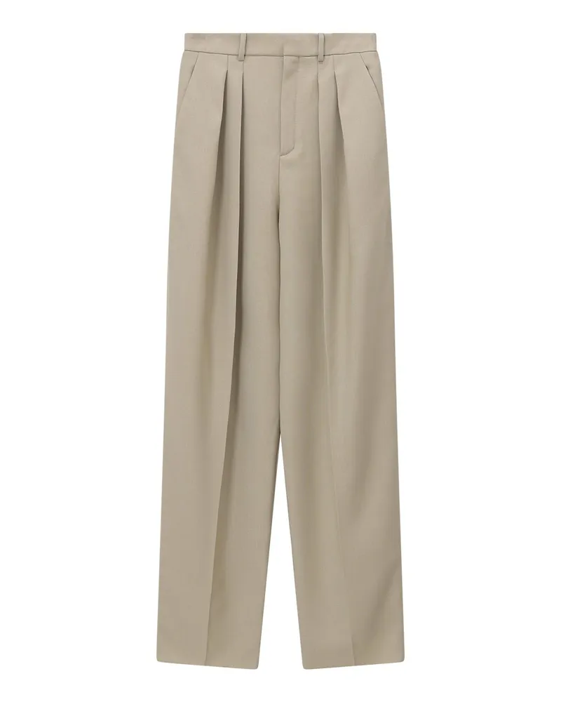 Saint Laurent Weite Hose aus Wolle und Seide Hellbraun