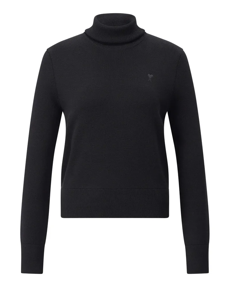 AMI Paris Rollkragenpullover mit Logo Schwarz