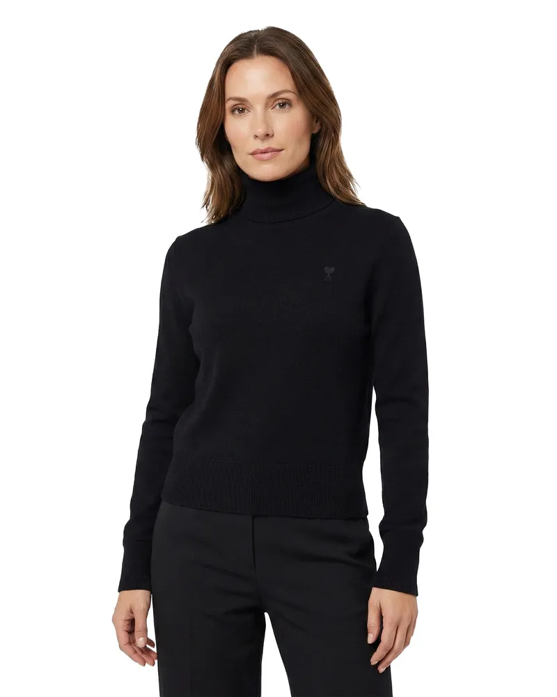 AMI Paris Rollkragenpullover mit Logo Schwarz