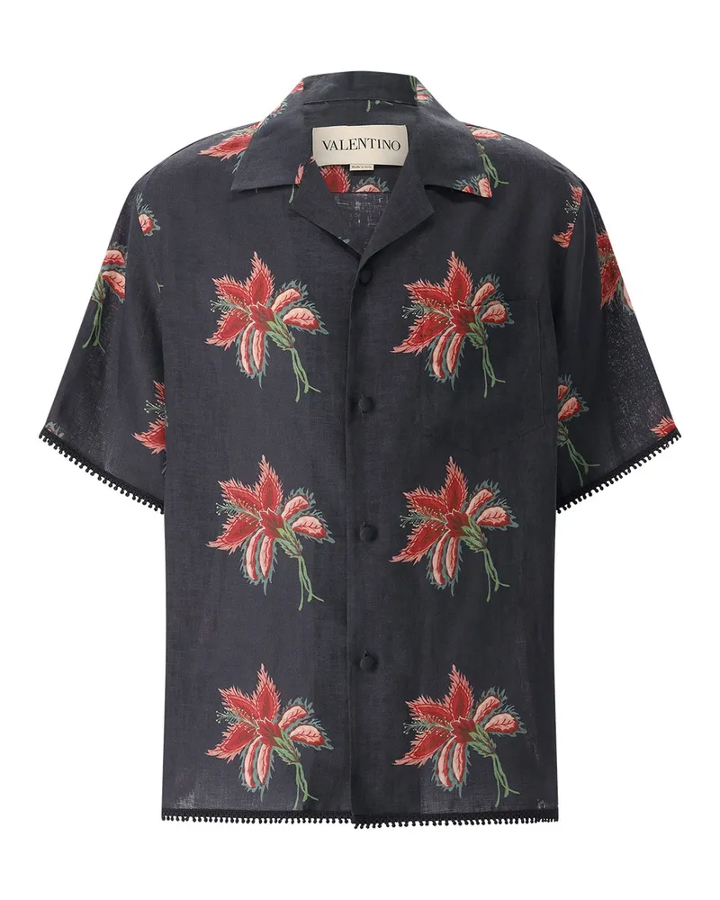 Valentino Garavani Kurzarm-Hemd mit floralem Muster Anthrazit