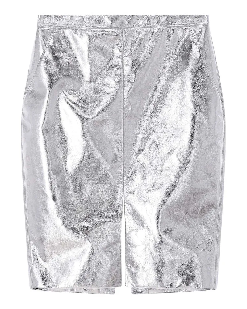Saint Laurent Bleistiftrock aus Metallic-Leder Silber