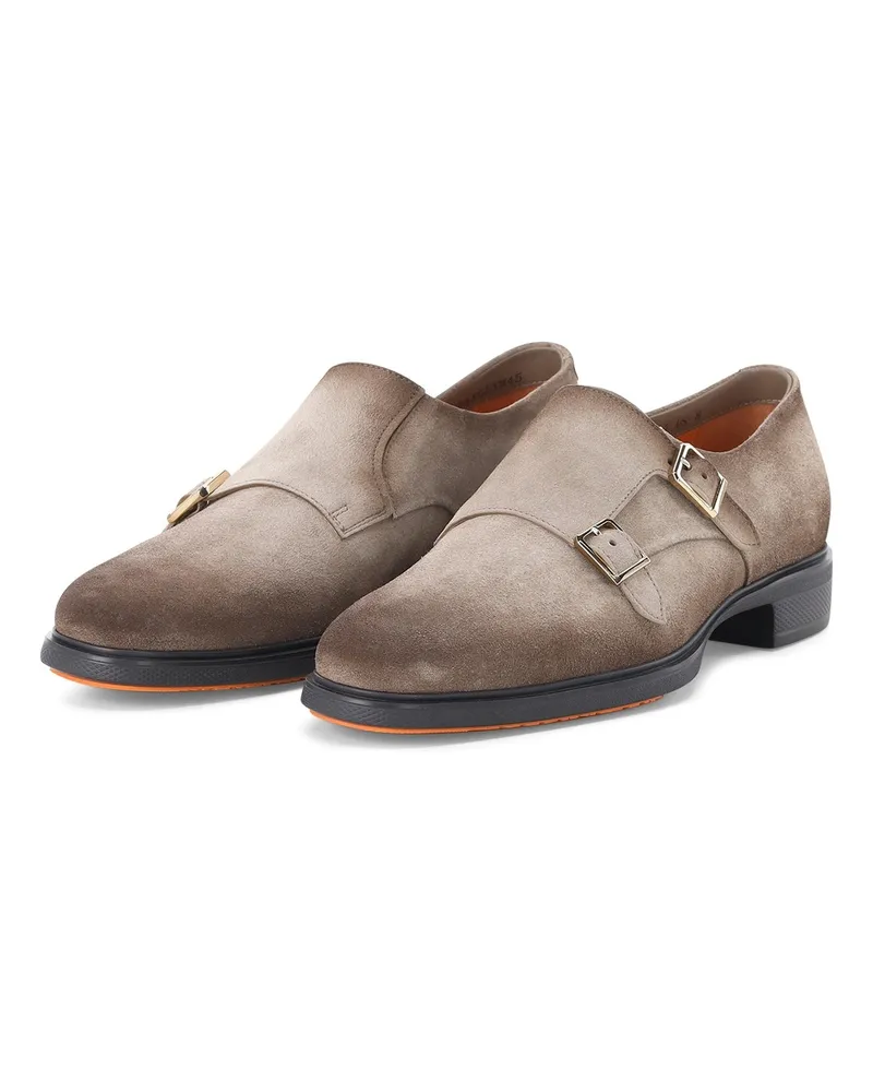 Santoni Doppel-Monkstraps aus Veloursleder Braun