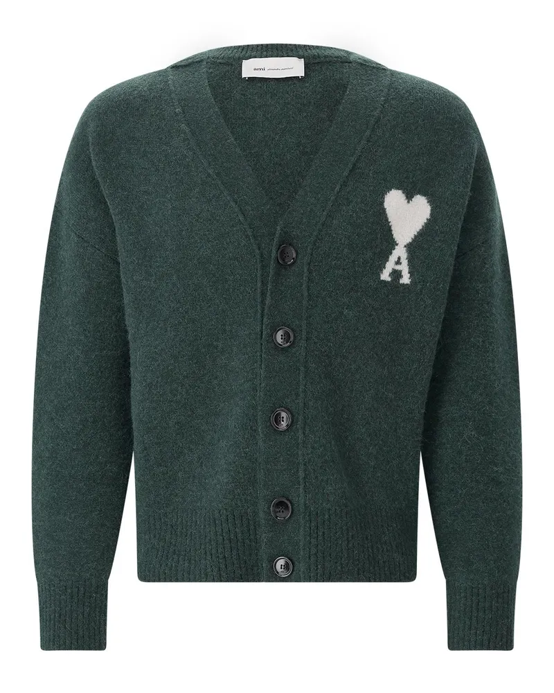 AMI Paris Strickjacke aus Alpaka-Mix Dunkelgrün