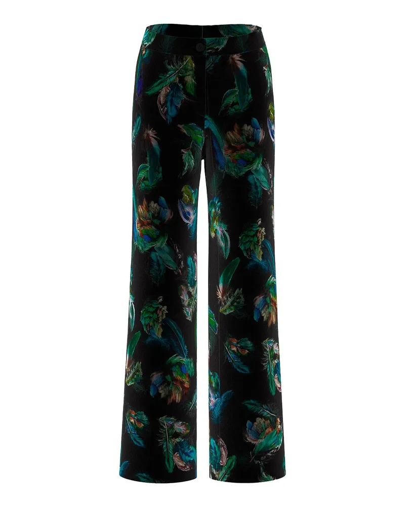 Marc Cain Samthose mit floralem Print Schwarz