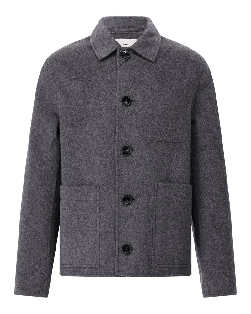 AMI Paris Jacke aus Wolle & Kaschmir Dunkelgrau