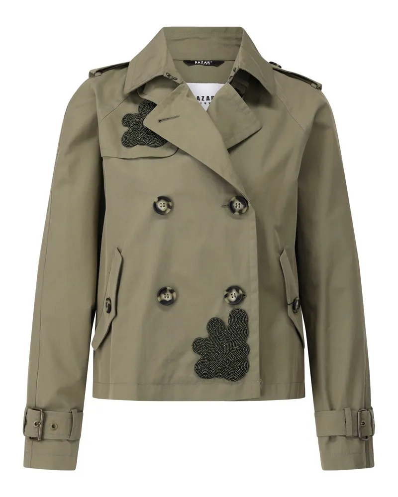Bazar Deluxe Kurzer Trenchcoat mit Perlen-Stick Graugrün