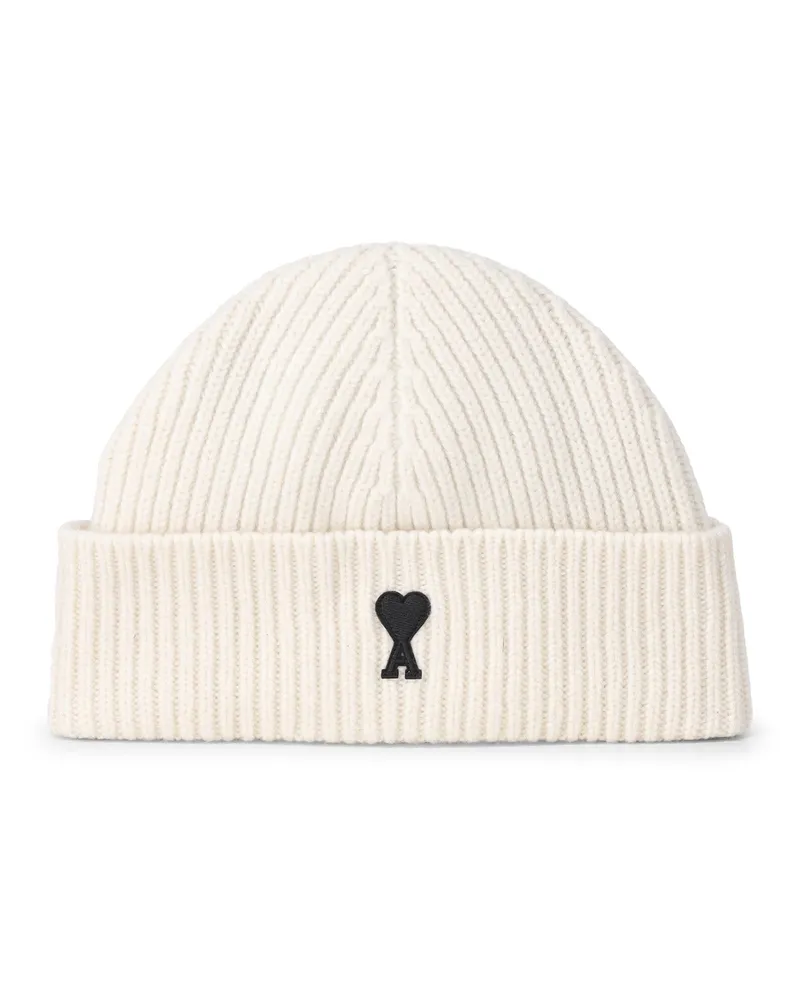 AMI Paris Strickmütze mit Logo Creme