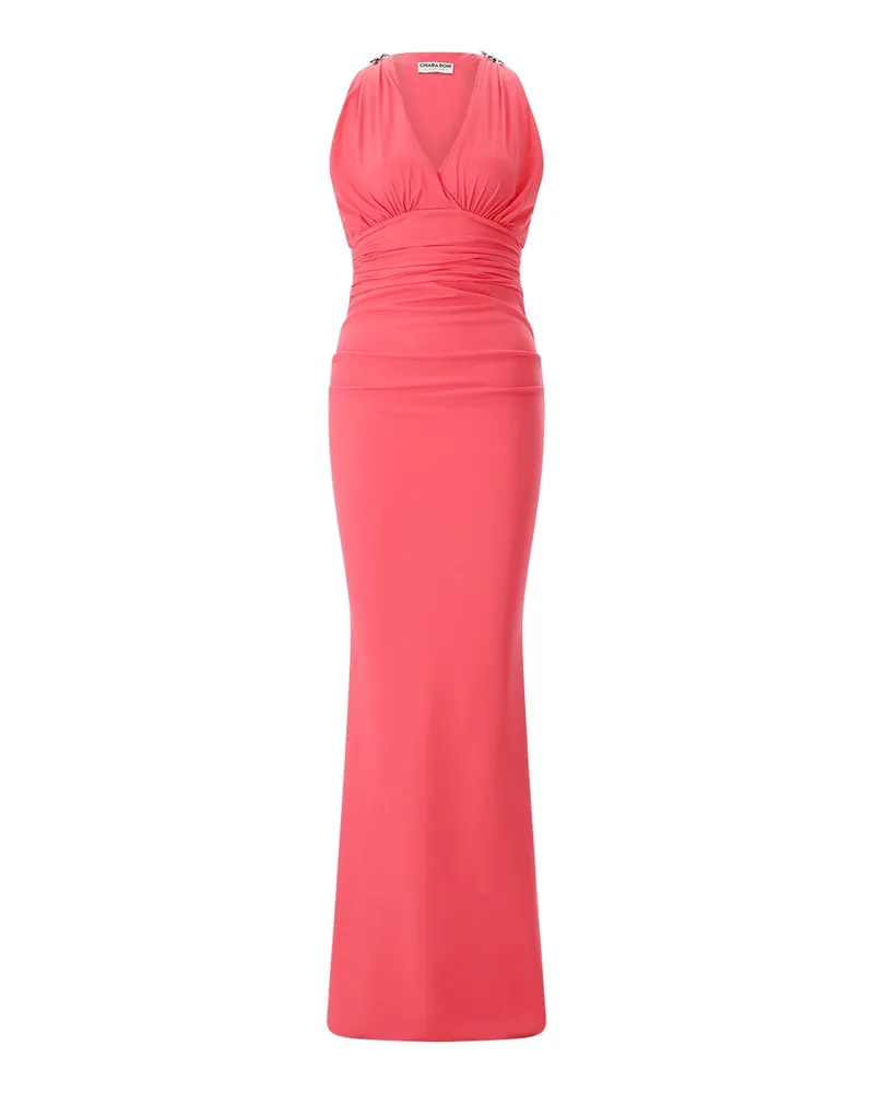 Chiara Boni Maxikleid mit Schmuckbroschen Orange