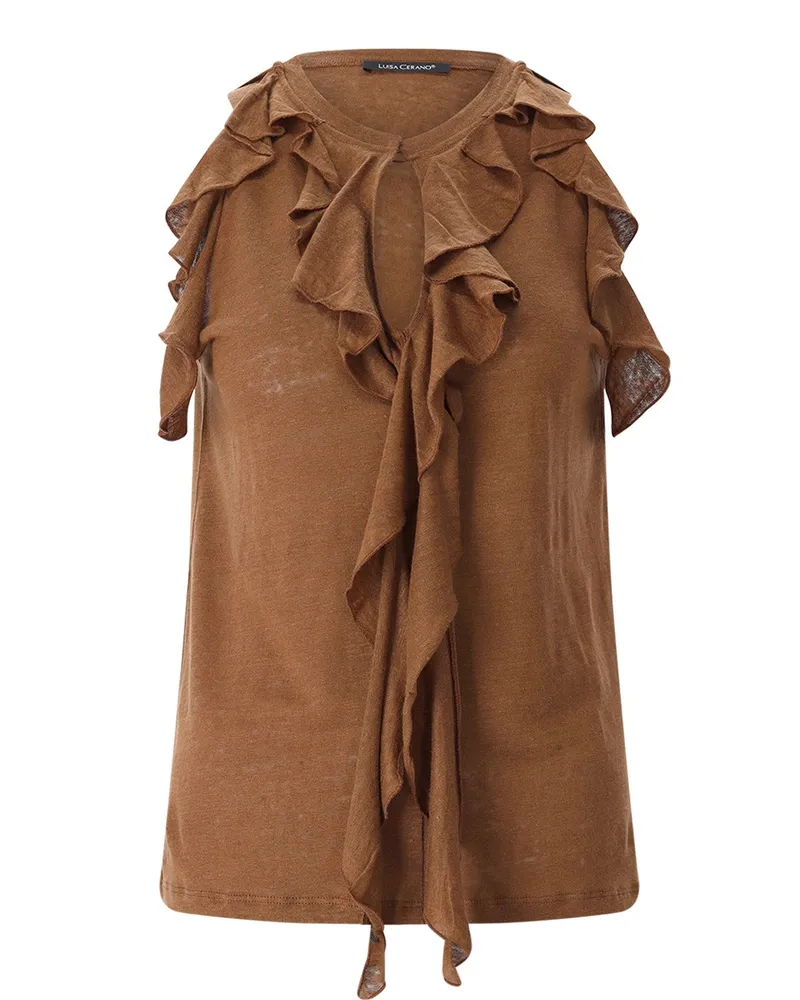Luisa Cerano Neckholder Top aus Leinen Braun