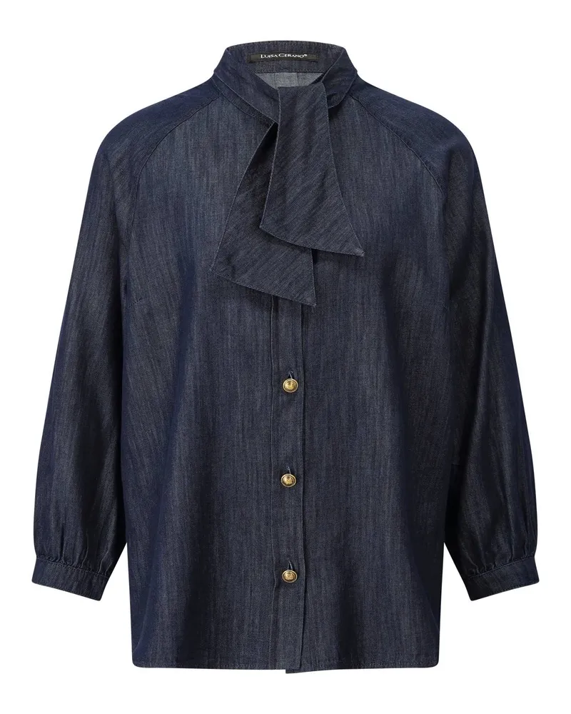 Luisa Cerano Denim-Bluse mit Schluppe Dunkelblau