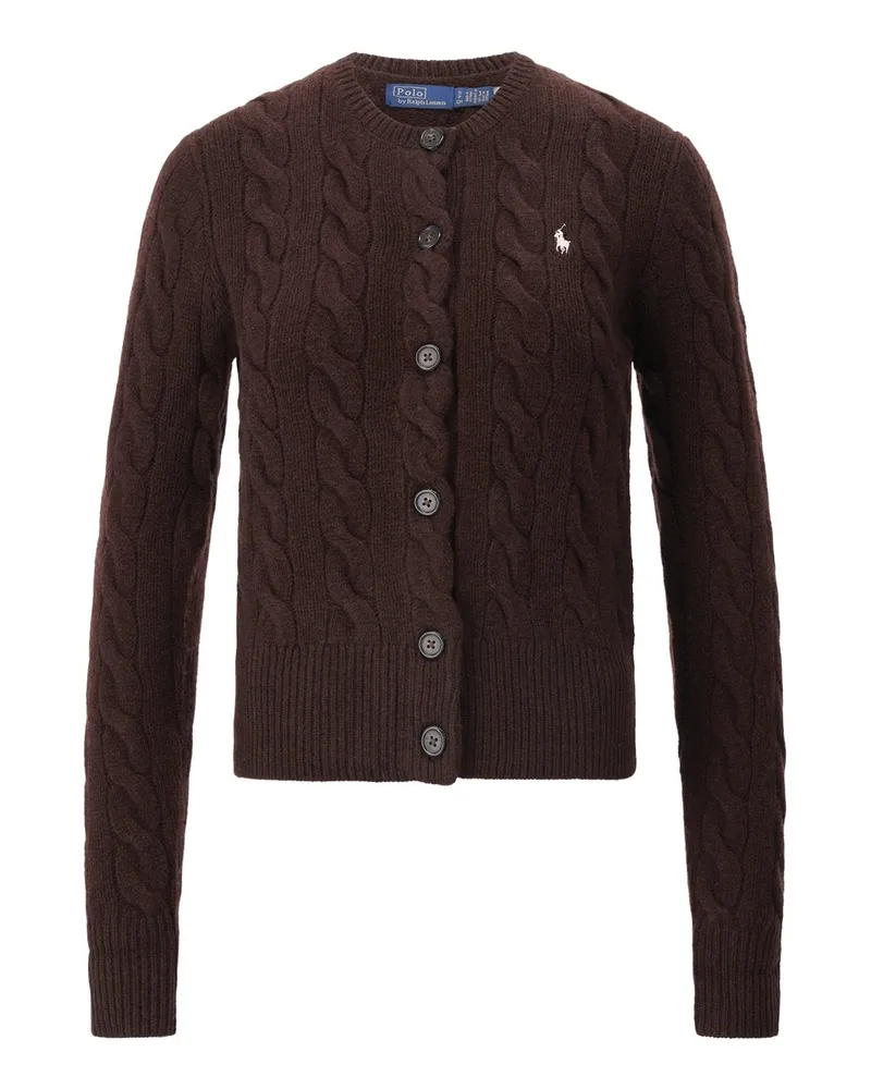 Ralph Lauren Strickjacke aus Zopfstrick Dunkelbraun