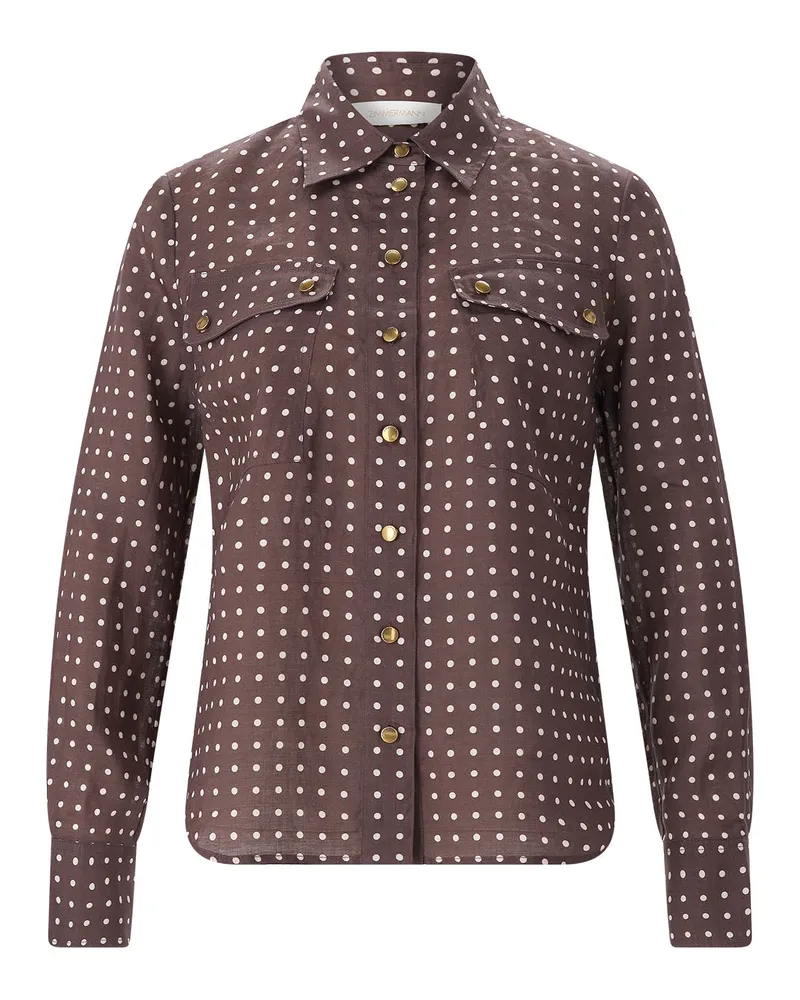 Zimmermann Hemdbluse Cargo Shirt aus Ramie Dunkelbraun