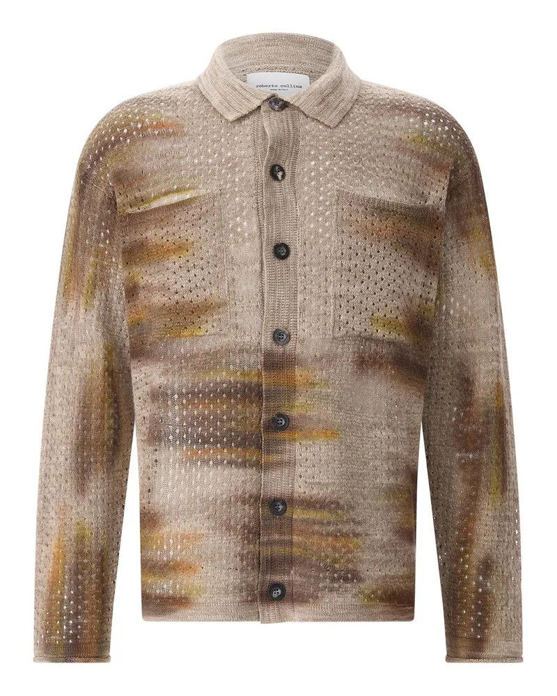 Roberto Collina Strickjacke aus Leinenmix Braun