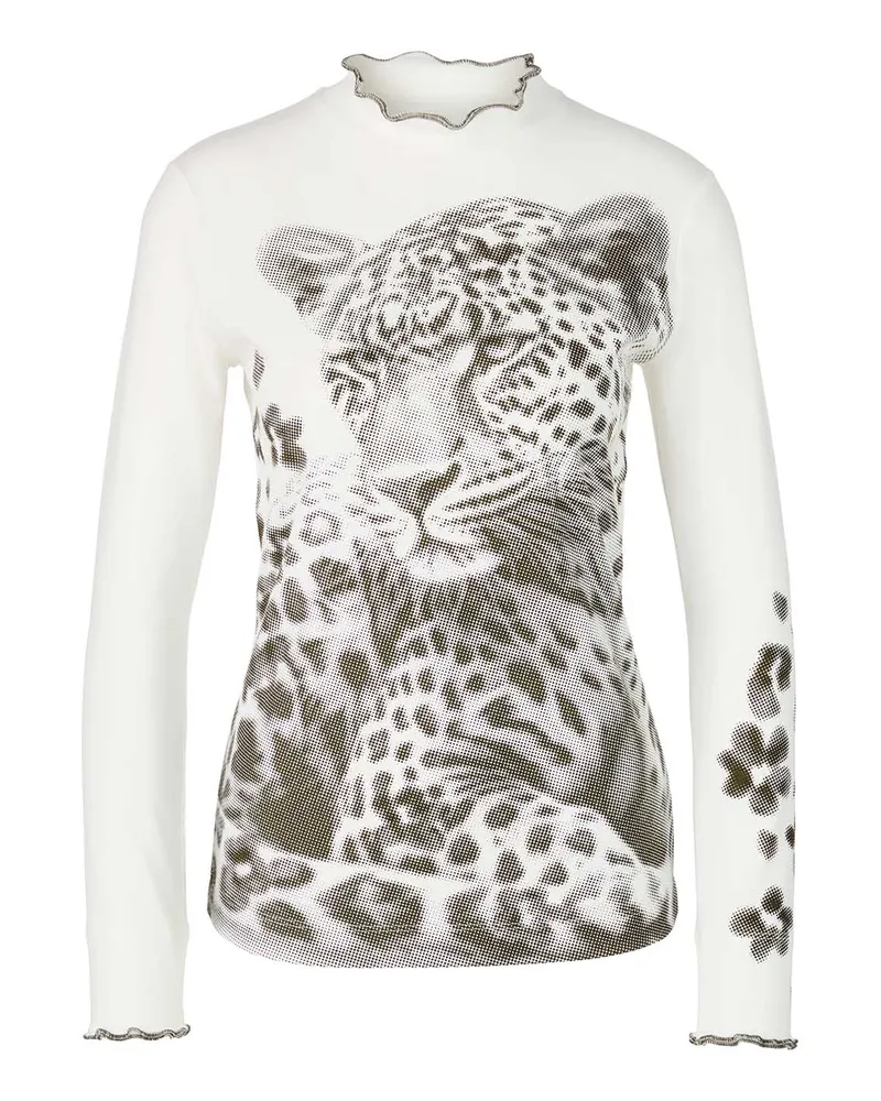 Marc Cain Shirt aus Baumwoll-Ripp mit Print Weiß