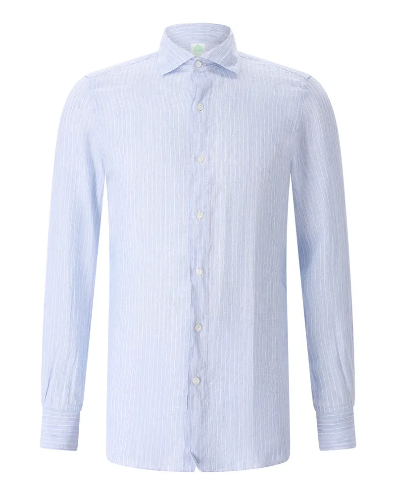 Finamore 1925 Gestreiftes Hemd aus Leinen Hellblau