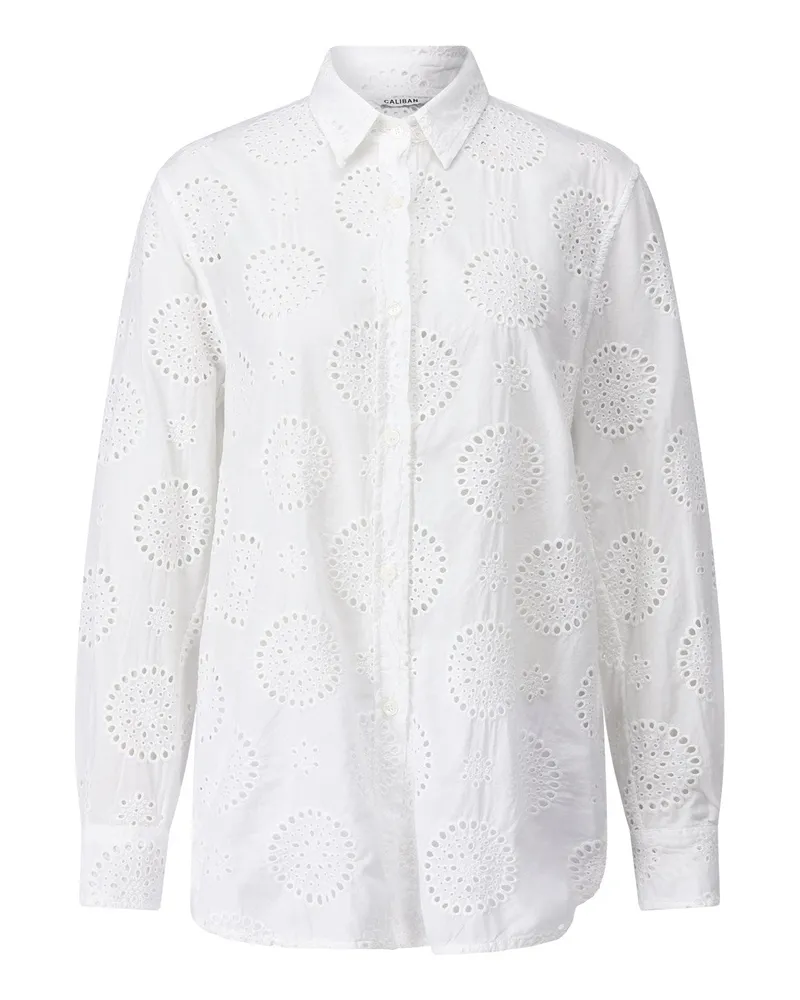 Caliban Bluse mit Lochmuster Weiß