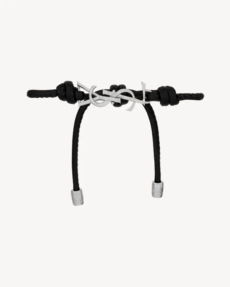Saint Laurent Kordelarmband aus Leder Schwarz