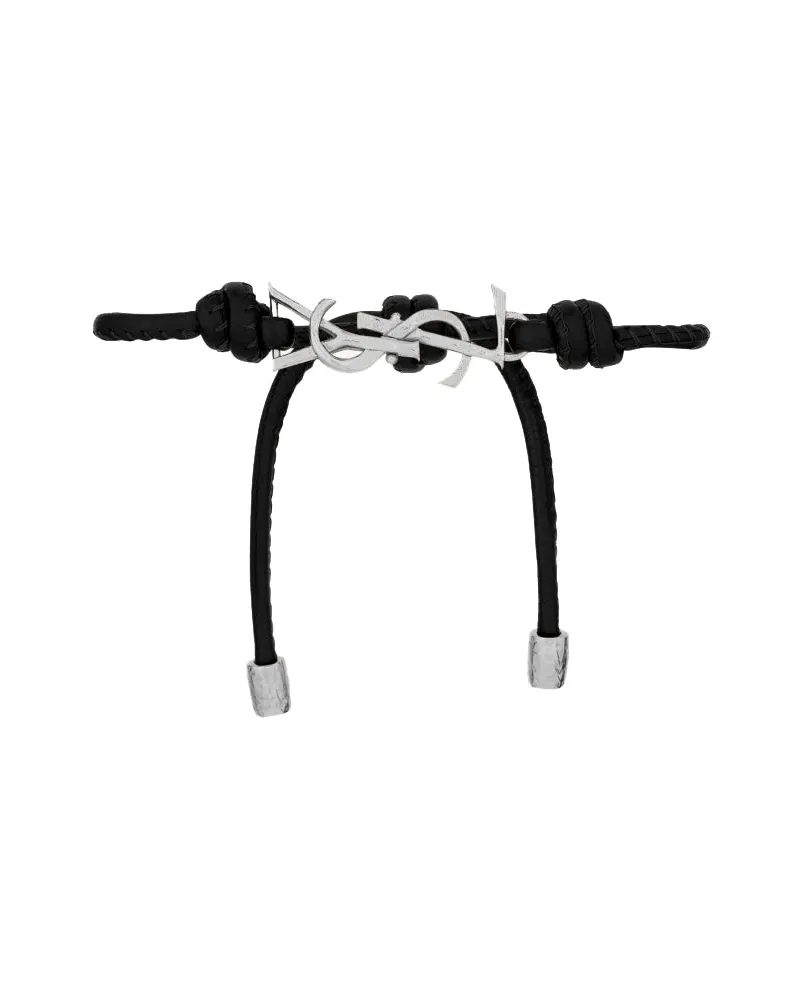 Saint Laurent Kordelarmband aus Leder Schwarz