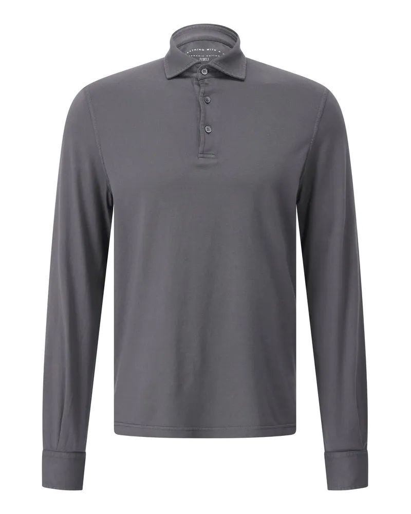 Fedeli Langarm-Poloshirt aus Baumwolle Anthrazit