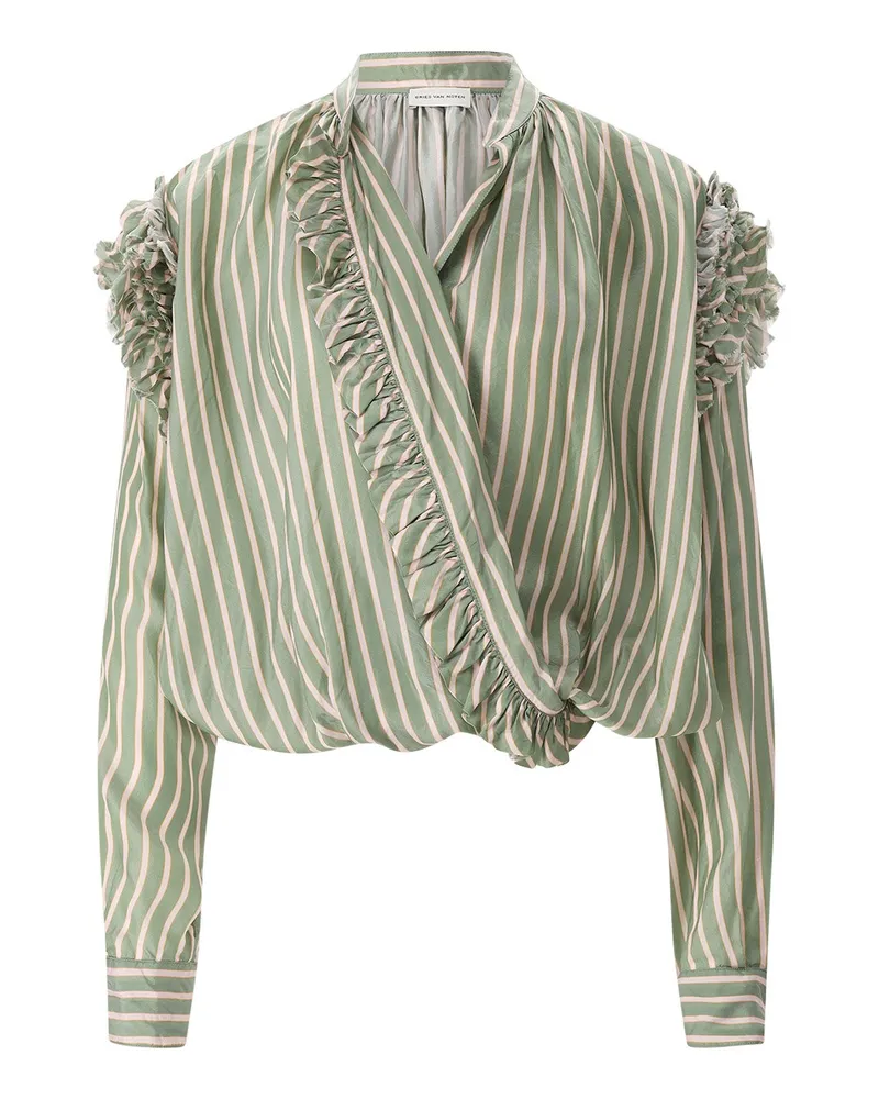 Dries van Noten Gestreiftes Blusenshirt Cenver Grün