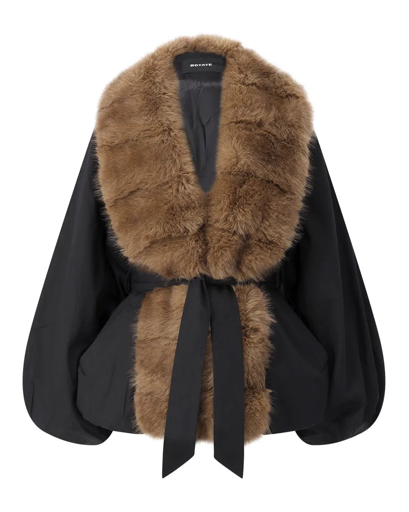 ROTATE Birger Christensen Jacke mit Kunstfellkragen Schwarz