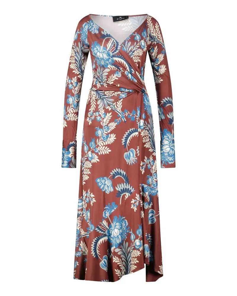 Etro Jersey Kleid mit floralem Muster Braun