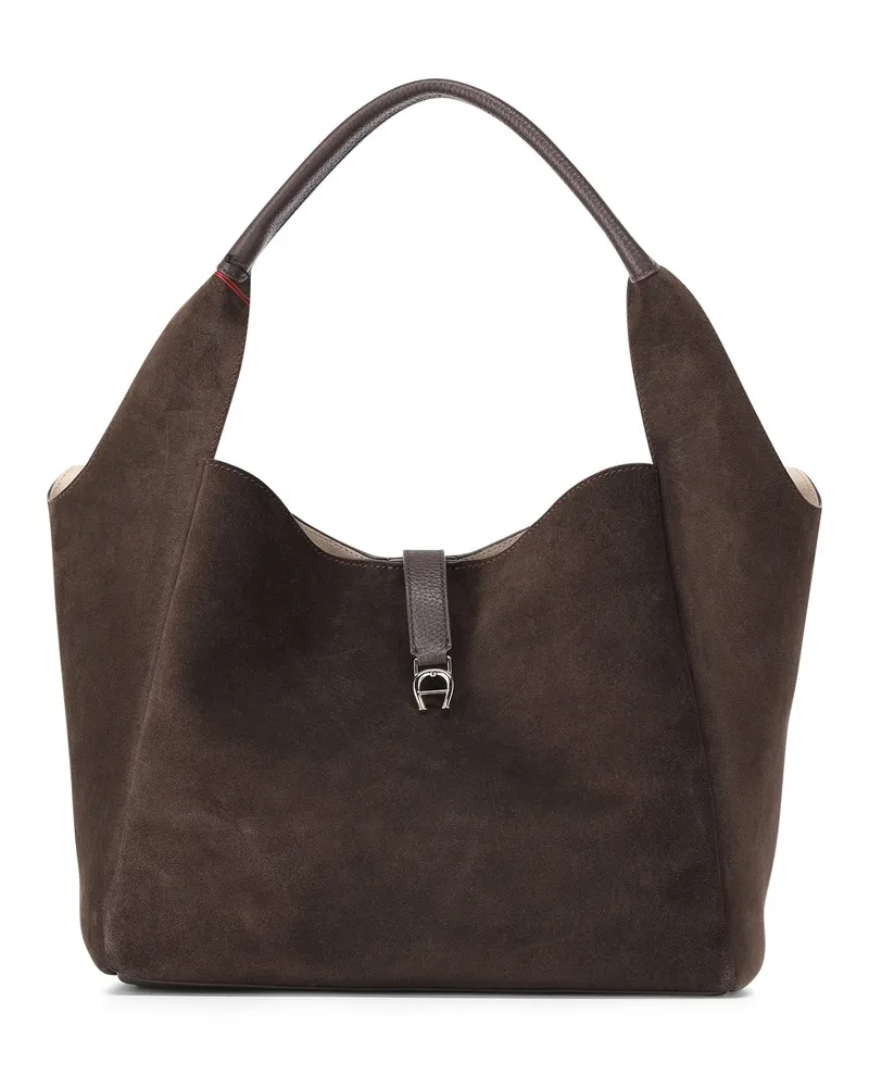 Aigner Beuteltasche Zaira aus Veloursleder Braun