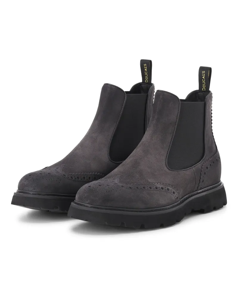 Doucal´s Wingtip-Boots aus Veloursleder Anthrazit