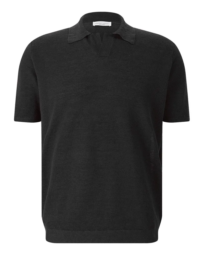 Roberto Collina Poloshirt aus Leinen Schwarz