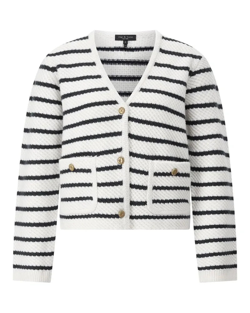 Rag & Bone Gestreifte Strickjacke Peggy Weiß