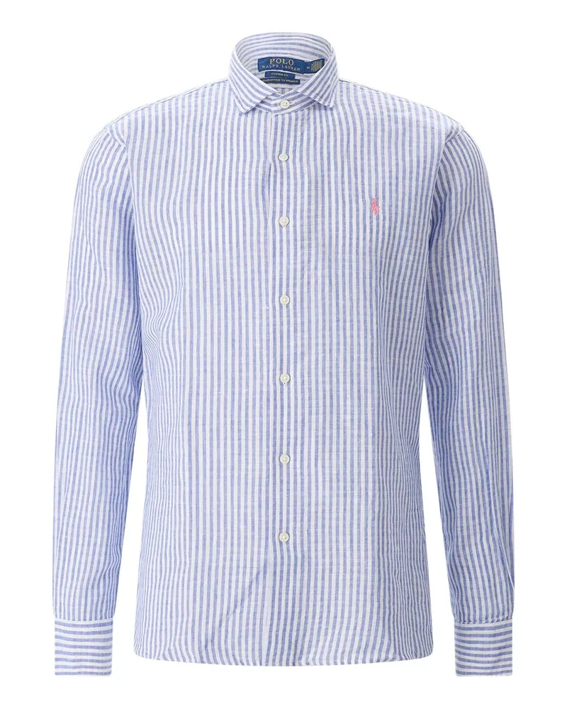 Ralph Lauren Gestreiftes Hemd aus Leinen & Baumwolle Hellblau