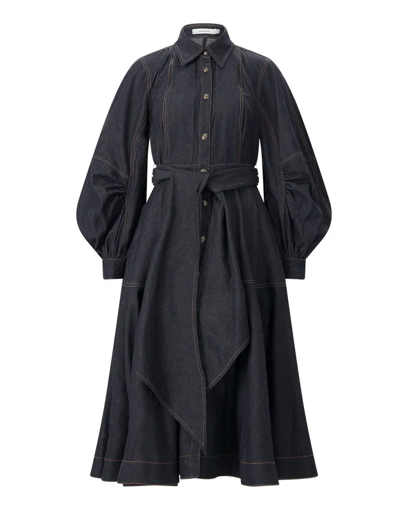 Zimmermann Midikleid Denim Sash aus Baumwolle Dunkelblau