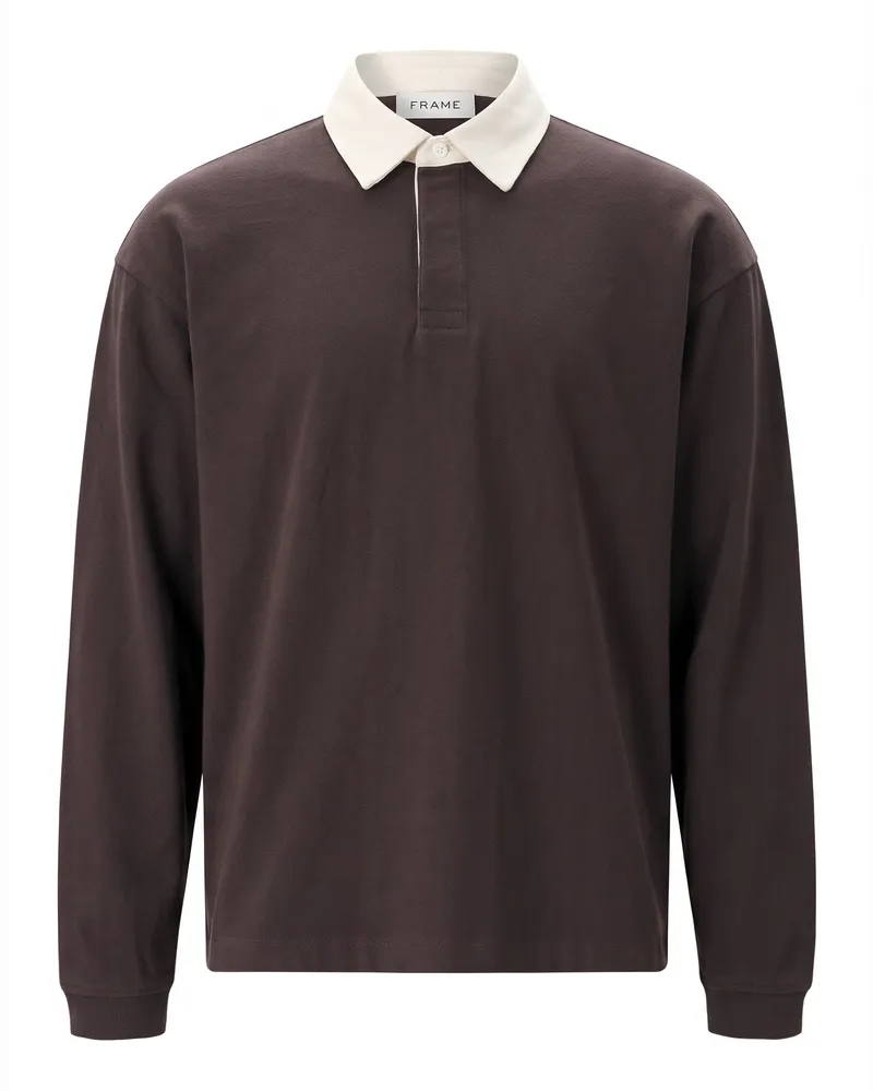Frame Denim Langarm Poloshirt aus Baumwolle Dunkelbraun