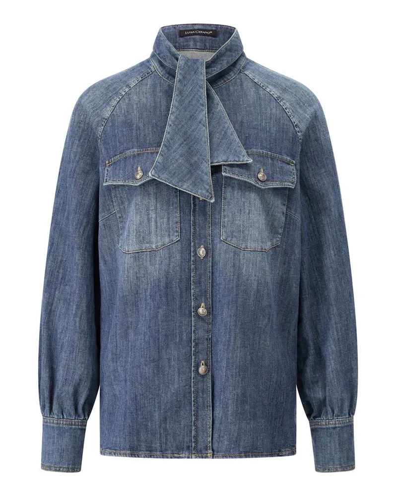 Luisa Cerano Denim-Bluse mit Schluppe Blau