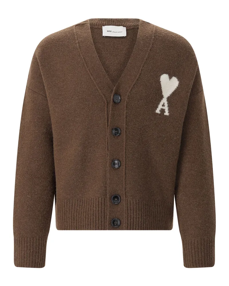 AMI Paris Strickjacke aus Alpaka-Mix Dunkelbraun