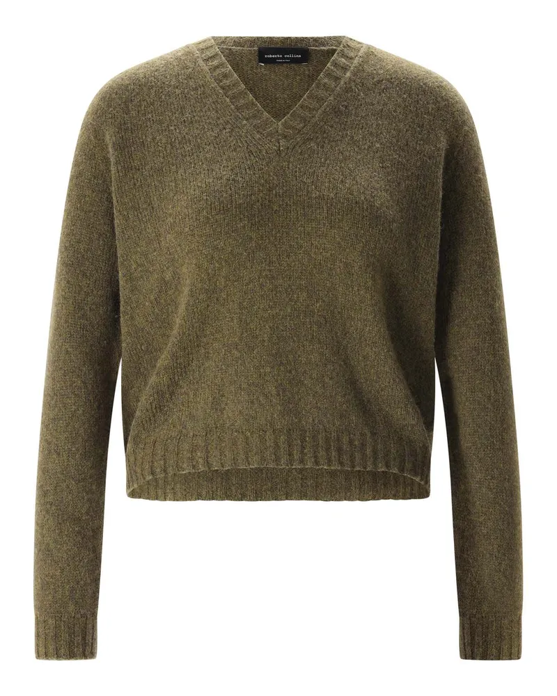 Roberto Collina Pullover aus Merino- & Kamelwolle Dunkelgrün