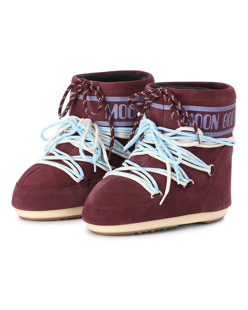 Moon Boot Stiefel Icon Low aus Veloursleder Dunkelrot